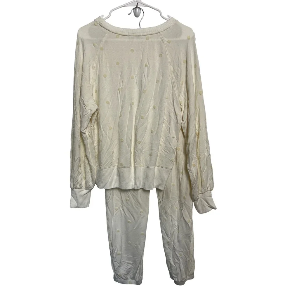 Z SUPPLY Cream Polka Dot Lounge Set Sweatshirt & Jogger Women M Loungewear Comfy